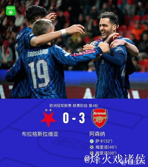 梅里诺双响 阿森纳3-0布拉格斯拉维亚获10连胜
